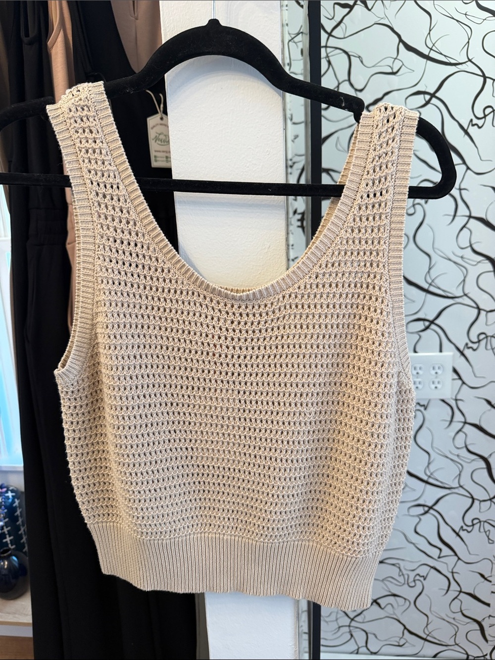 Skies Are Blue Beige Crochet Knit Tank Top